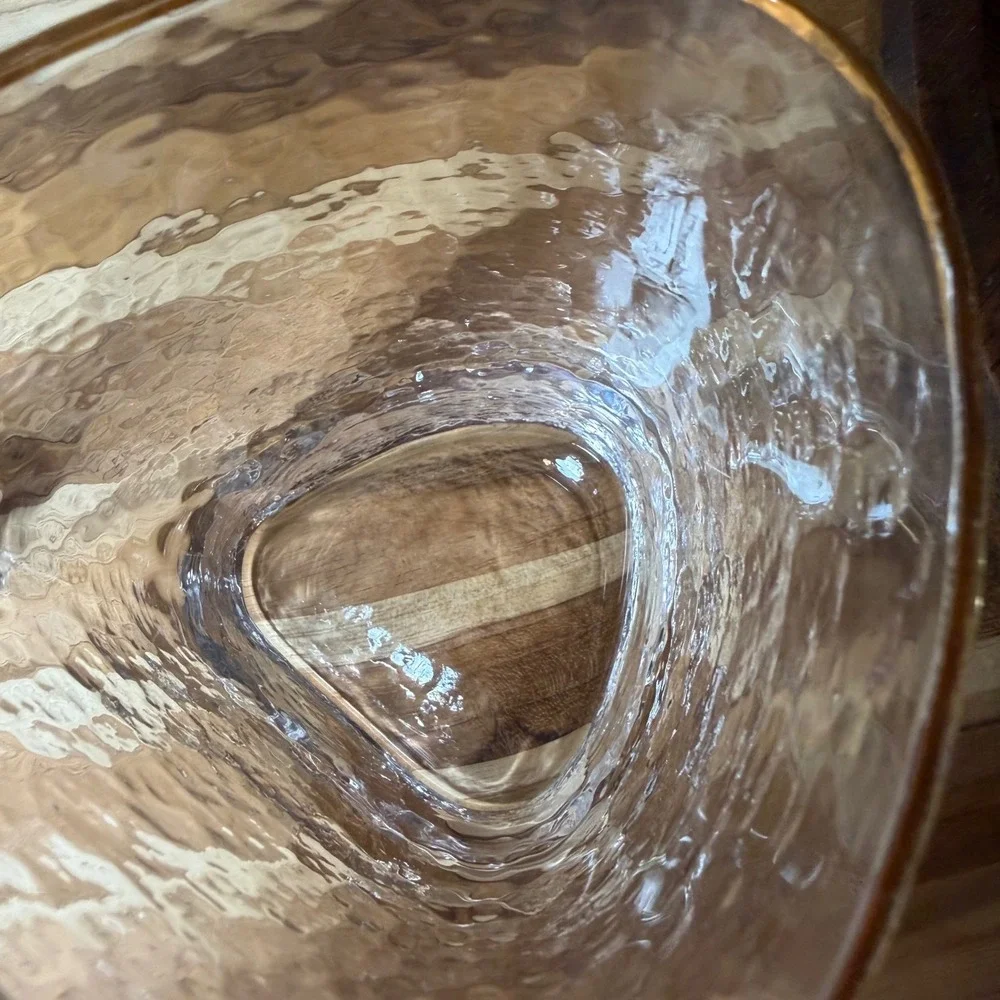 Vintage Hammered Gold Rim Triangular Whiskey Glasses Set of 2 Rocks Glass Clear